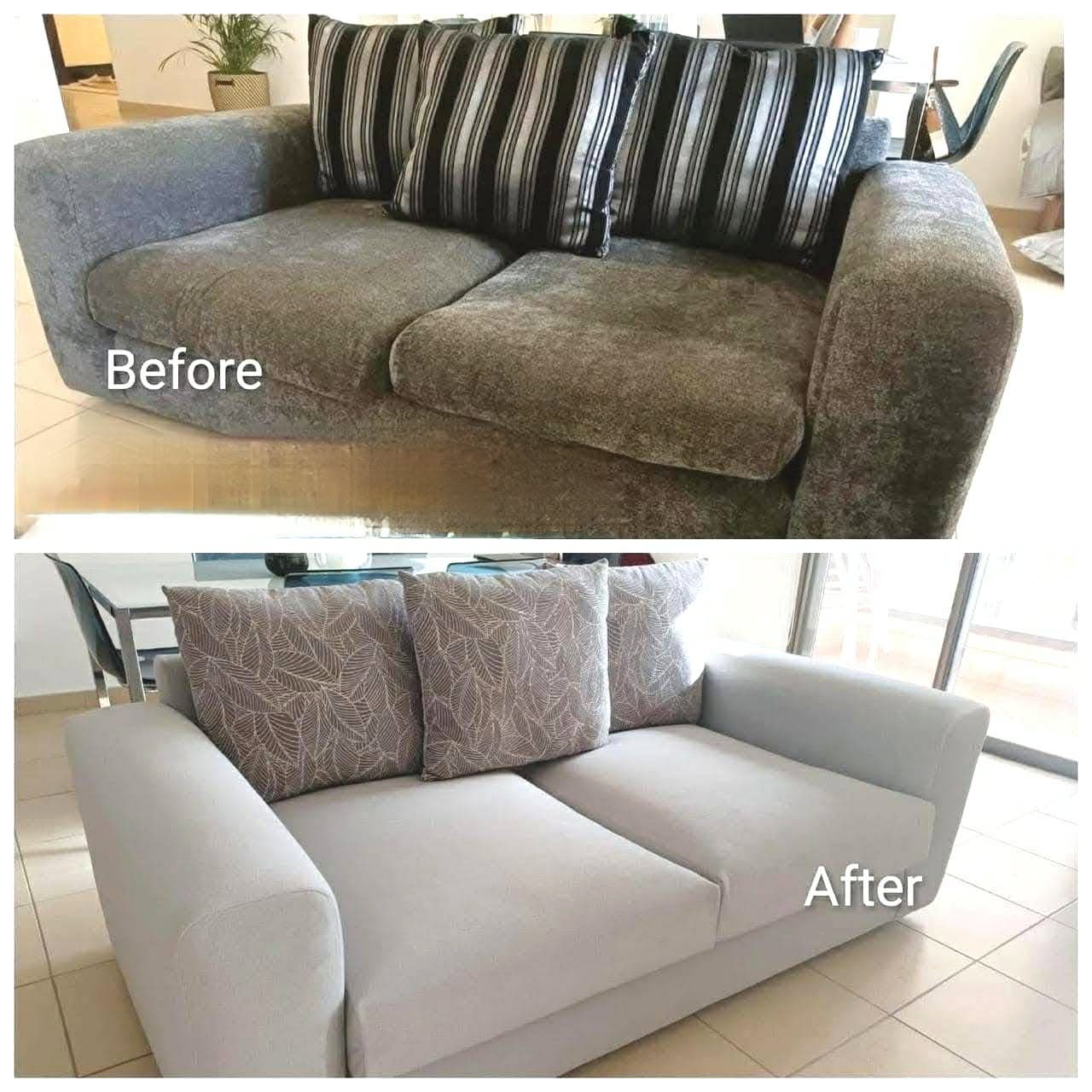Sofa reupholstery before and after transformation 1