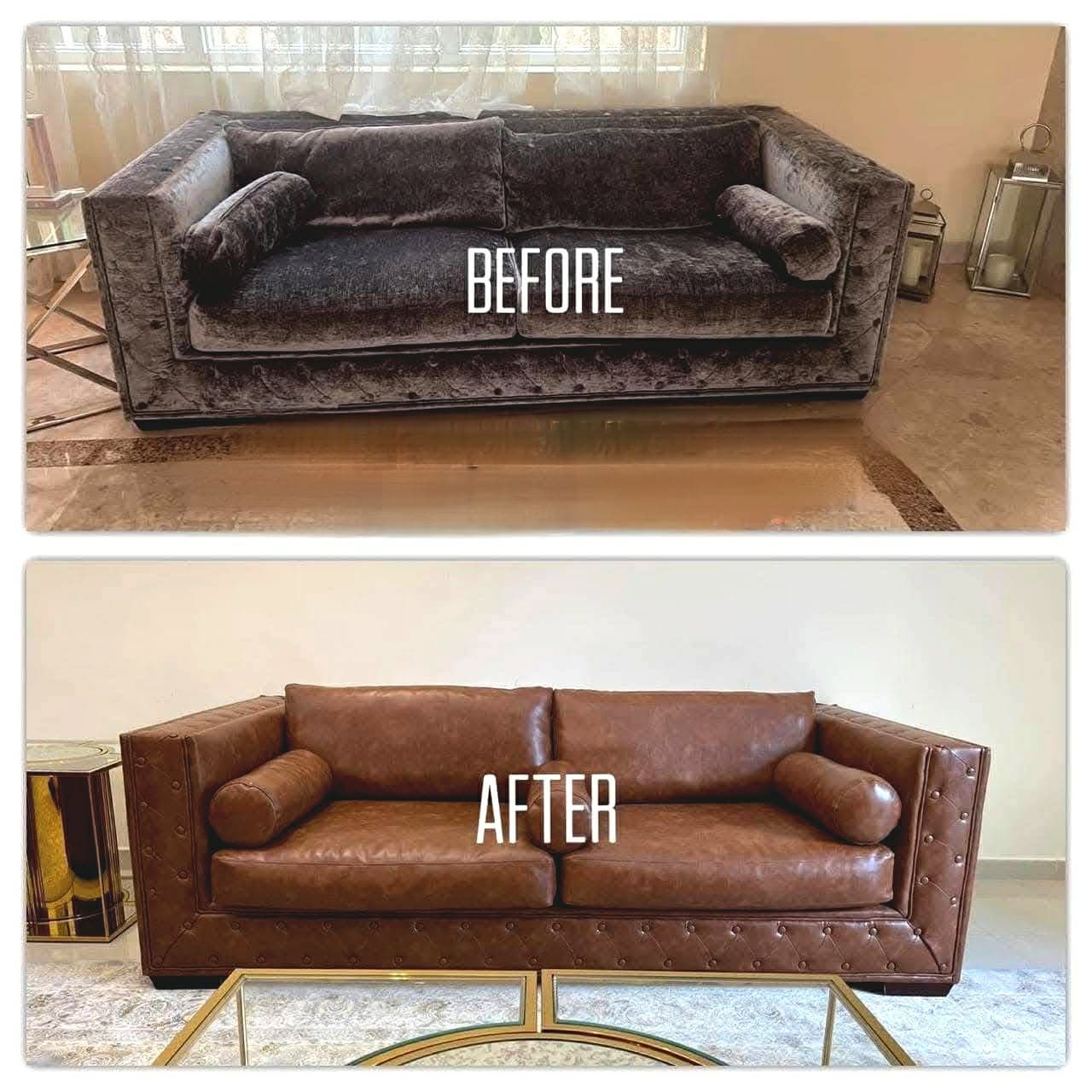 Sofa reupholstery before and after transformation 2