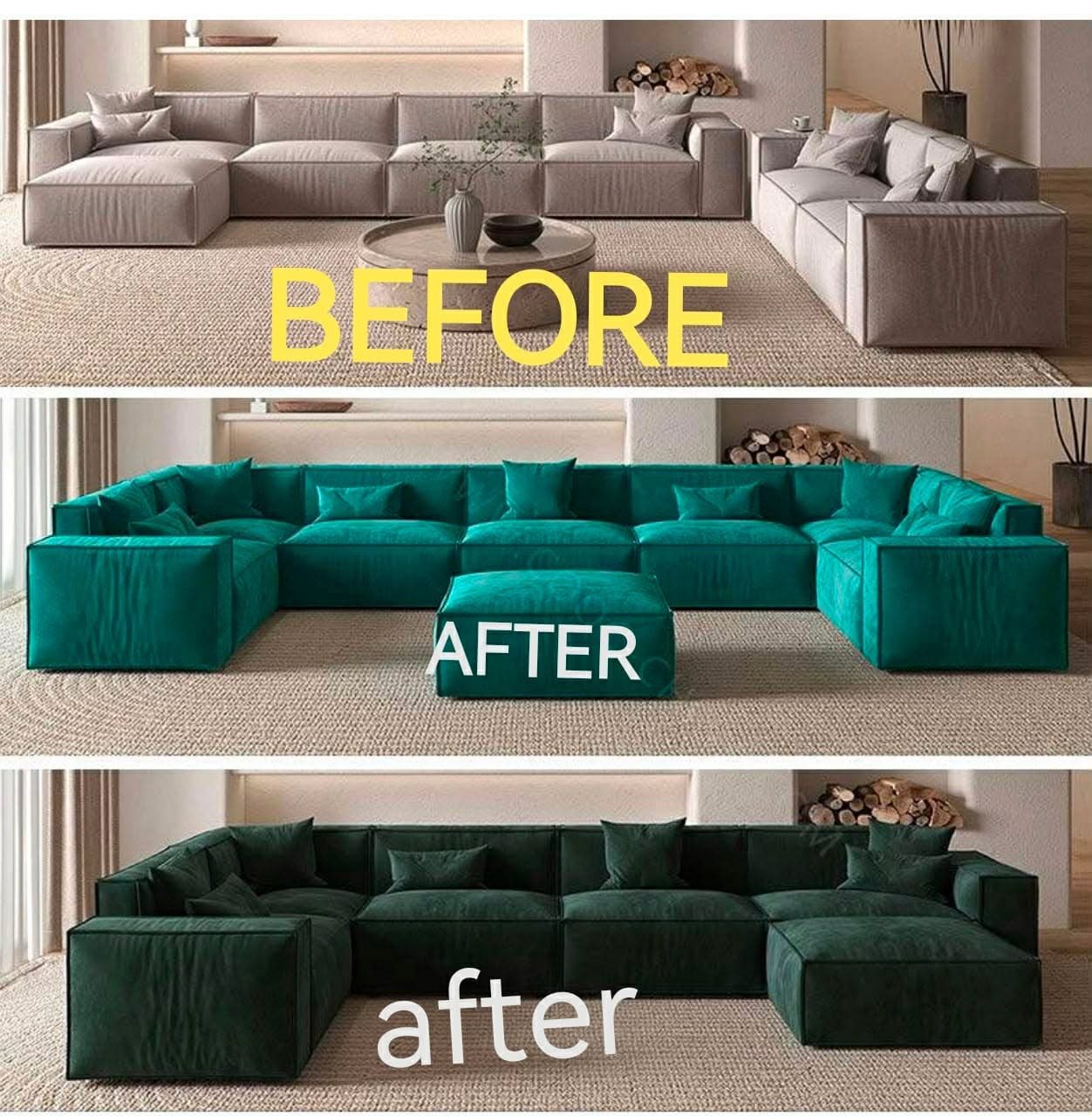Sofa reupholstery before and after transformation 10