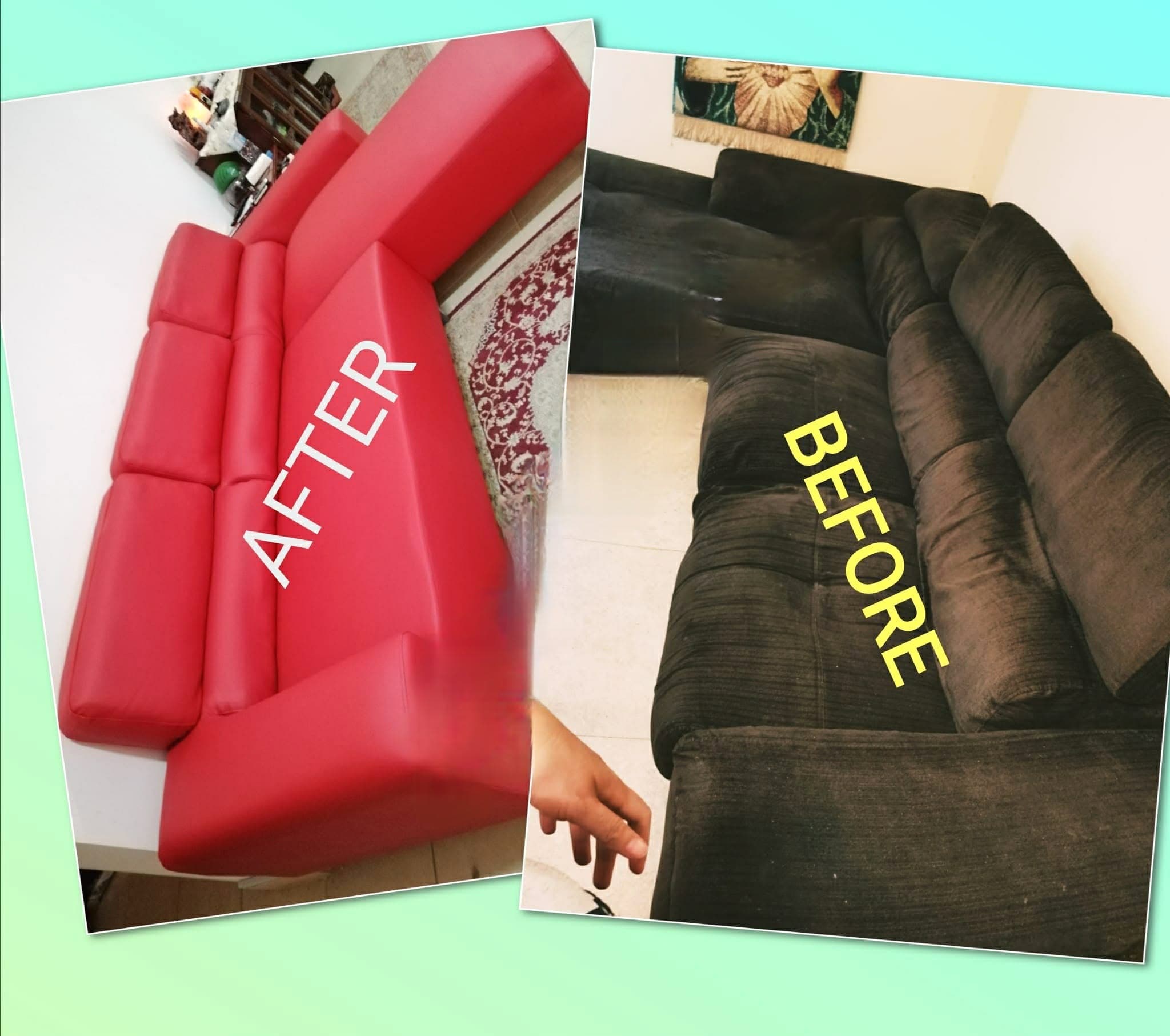 Sofa reupholstery before and after transformation 14